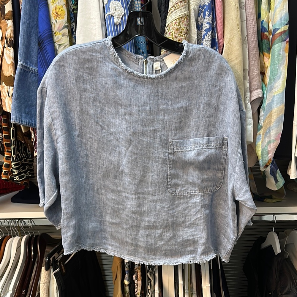 TWP Casual Blue Linen Top with Pocket. Brand new.